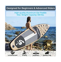 SereneLife Rising Flow Inflatable Stand-Up Paddle-Board With Accessories, Wood Design
