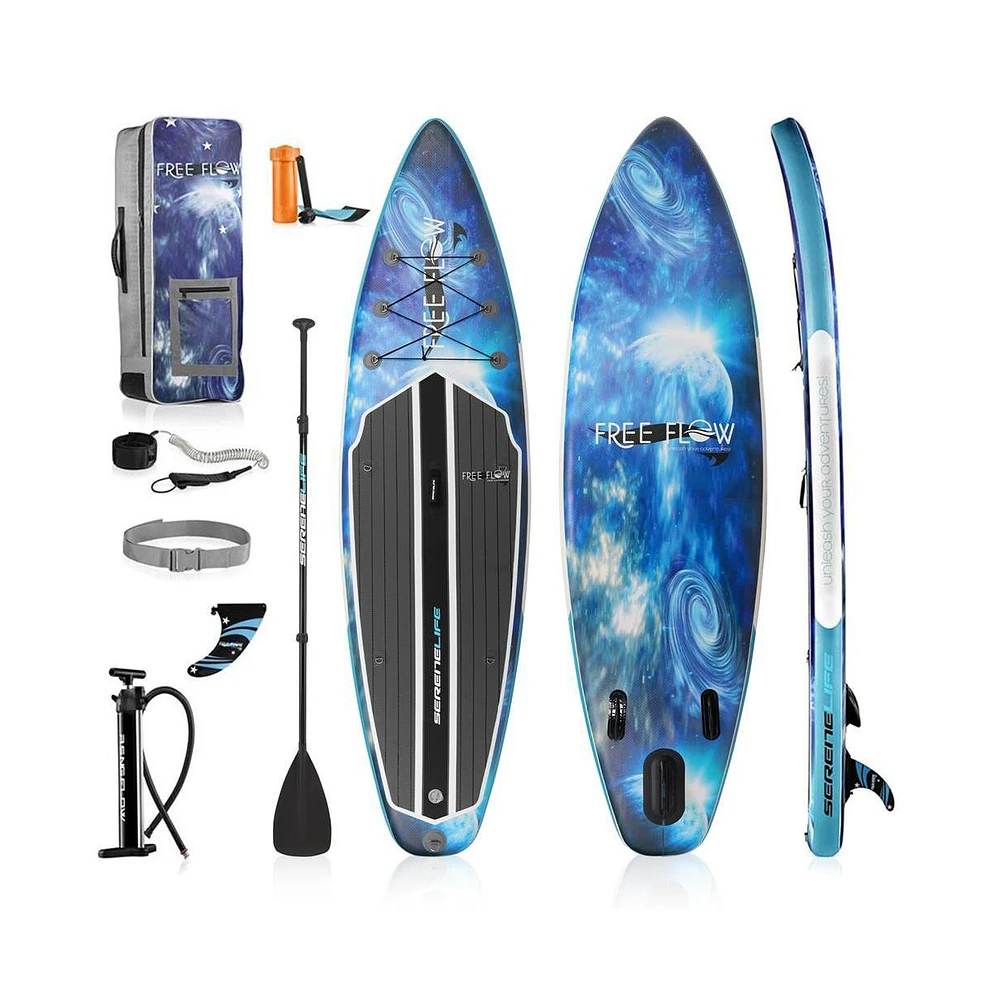 SereneLife Rising Flow Inflatable Stand-Up Paddle-Board With Accessories, Space Blue Design