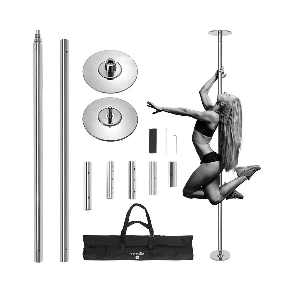 SereneLife Portable Dancing Pole for Fitness and Training - Chrome Surface