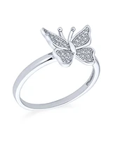 Bling Jewelry Garden Insect .925 Sterling Silver Micro Cubic Zirconia Nature Butterfly Ring Band