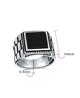 Bling Jewelry Watch Band Style Natural Black Onyx Statement Rectangle Signet Ring Silver