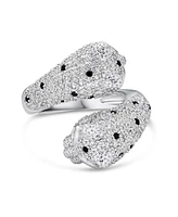 Bling Jewelry Black White Cubic Zirconia Leopard Panther Cat Statement Ring