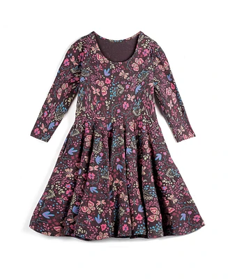 Mightly Girls Toddler Fair Trade Organic Cotton Print 3/4 Sleeve Twirl Dress