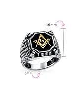 Bling Jewelry Black Large Freemason Masonic Signet Ring Solid .925 Silver