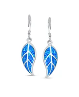 Bling Jewelry Native American Inspired Red Brown Blue Created Opal Inlay Lever back Nature Leaf Dangle Drop Earrings Pendant .925 Sterling Silver