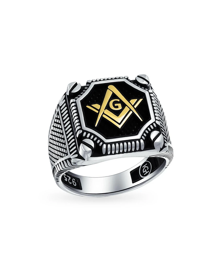 Bling Jewelry Black Large Freemason Masonic Signet Ring Solid .925 Silver