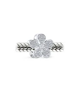 Bling Jewelry Sparkling Clear Cz Pave Of Flower Shape Daisy Charm Bead For Women .925 Sterling Silver For European Bracelet