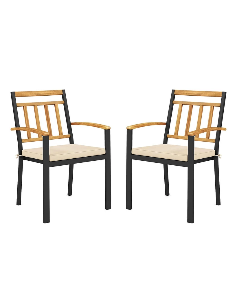 Costway Patio Dining Chairs Set of Metal Outdoor Chairs with Removable Padded Cushions