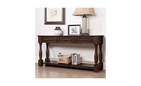 Slickblue 63inch Long Wood Console Table with 3 Drawers and 1 Bottom Shelf for Entryway Hallway Easy Assembly Extra-thick Sofa