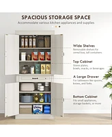 Homcom 71" Farmhouse Freestanding Cupboard Storage Kitchen Food Pantry Cabinet, White