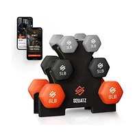Squatz Neoprene Dumbbell Set With Stand, 30 lb Total Weight