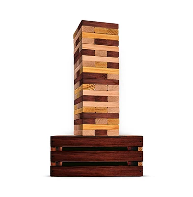 Swooc Reclaimed Wood Giant Tower Game with Storage Crate | Outdoor Game Table Set | 60 Large Blocks | Jumbo Lawn Games