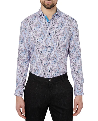 Men's Slim Fit Non-Iron Paisley-Print Performance Stretch Dress Shirt