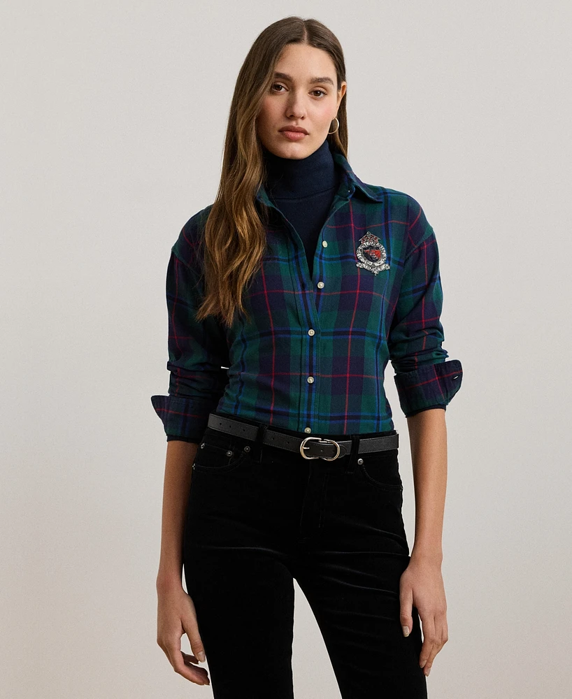 Lauren Ralph Women's Relaxed-Fit Black Watch Plaid Shirt, Regular & Petite