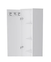 Depot E-Shop Dryden Tall Narrow Storage Cabinet with 5-Tier Shelf and Broom Hangers, White