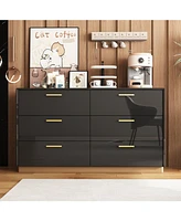 Homsee Black High Gloss Storage Organizer with 6 Mirrored Drawers