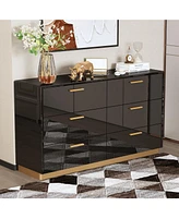 Homsee Black High Gloss Storage Organizer with 6 Mirrored Drawers