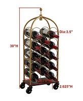 Kings Brand Furniture Luggage Cart Wine Rack, Freestanding Floor Metal Wine Rack, Wine Bottle Holders Stands (Gold/Black)