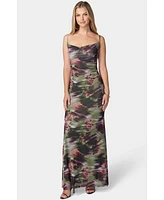 Bebe Women's Printed Mesh Cowl Gown