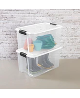 Sterilite 70 Qt Clear Plastic Stackable Storage Bin w/ White Latch Lid, 16 Pack