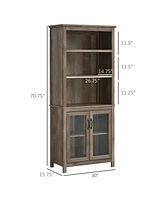 Homcom 71" Freesding Bookshelf Storage Cabinet Hutch w/ Glass Doors