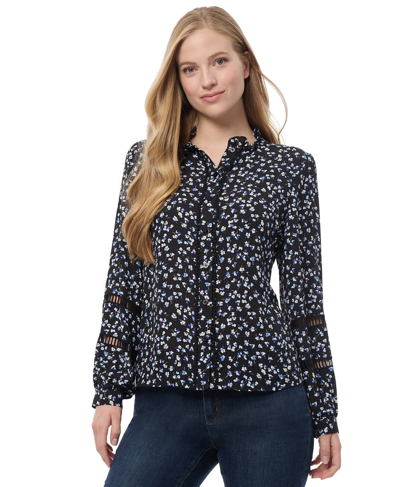 Jones New York Women's Printed Ruffled-Placket Blouse