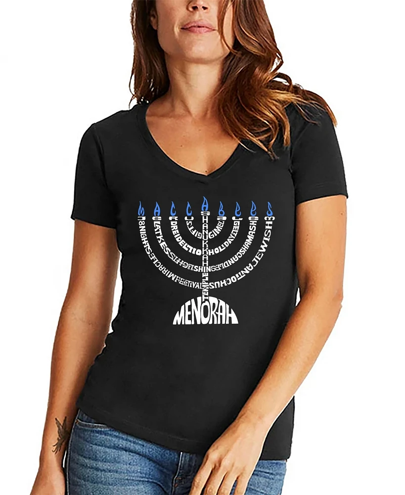 La Pop Art Women's Menorah Word V-Neck T-shirt