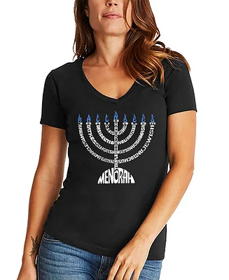 La Pop Art Women's Menorah Word V-Neck T-shirt