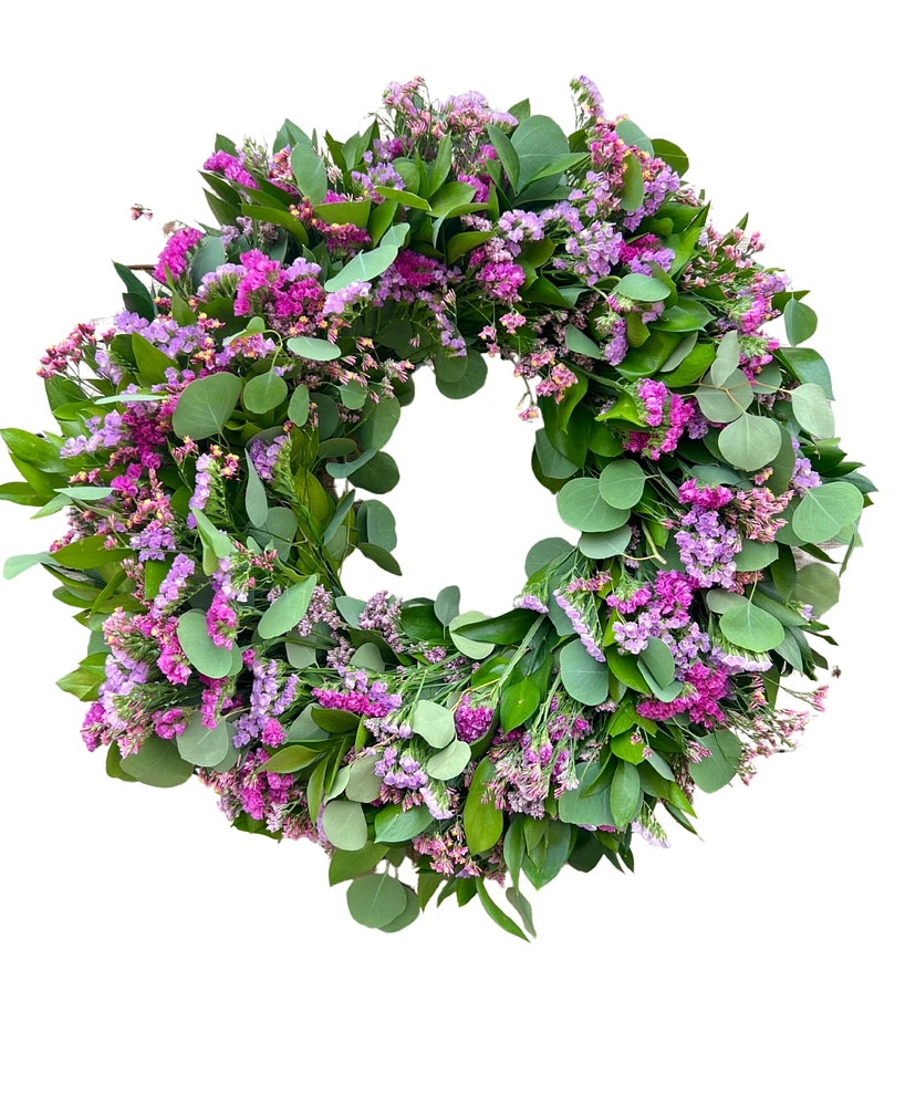 GreenishBlu Shades of Pink Silver Eucalyptus, Misty and Staice Real Wreath 22"