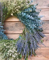 GreenishBlu Real Preserved Wreath Baby Blue Eucalyptus, Dried Lavender and Baby's Breath, 22"