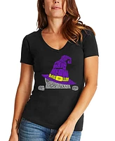 La Pop Art Women's Peeking Witch Cat Word V-Neck T-shirt