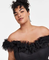 City Studios Trendy Plus Tulle-Trim Off-The-Shoulder Gown, Created for Macy's