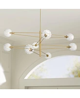 Zennia Soft Gold Chandelier Lighting 53" Wide Modern Glam Sputnik Clear Ribbing Glass Orb Shades 8-Light Fixture for Dining Room House Foyer Kitchen I