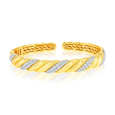 Simona Sterling Silver, Polished & Cz Wave Bangle - Gold Plated