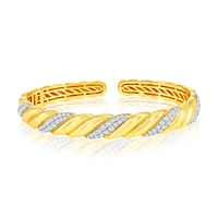 Simona Sterling Silver, Polished & Cz Wave Bangle - Gold Plated - Two