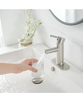 Greenspring Brushed Nickel Bathroom Faucet Single Hole Single Handle Aerator Spout Saving Water Lavatory Vanity Sink Faucet Matching Pop Up Drain with