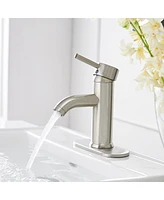 Greenspring Brushed Nickel Bathroom Faucet Single Handle One Hole Modern Vanity Sink Faucet Deck Mount Brass Commercial Lavatory Basin Bath Tap with P