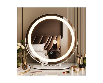 gaomon 19 Inch Vanity Mirror with Lights, Round Large Led Vanity Mirror with Smart Touch 3 Colors Dimmable, Touch Lighting, 360° Rotation for Dre