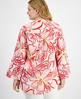 Charter Club Plus Printed Linen Tunic, Exclusively at Macy's