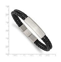 Chisel Stainless Steel Brushed Black Leather Plus Extenstion Bracelet