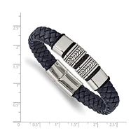 Chisel Stainless Steel Blue Leather with Black Silicone Bracelet