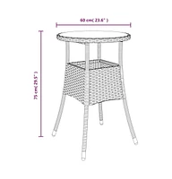 vidaXL Patio Table 23.6"x29.5" Tempered Glass and Poly Rattan