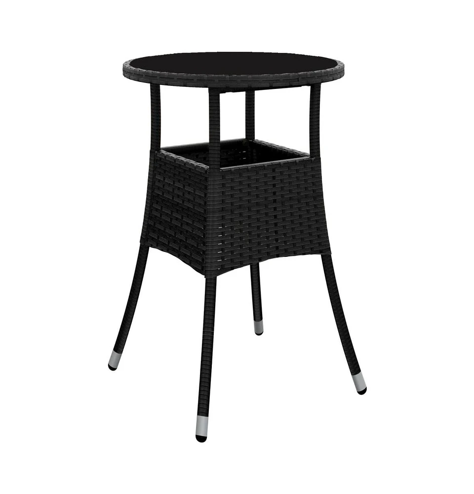 vidaXL Patio Table 23.6"x29.5" Tempered Glass and Poly Rattan