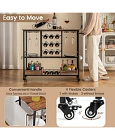 Costway 3 Tiers Bar Cart Home Serving on Wheels with Glass Racks Wine Holders