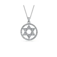 Bling Jewelry Cubic Zirconia Cz Accent Pave Religious Magen Judaic Hanukkah Star Of David Disc Circle Pendant Necklace For Women Bat Mitzvah .925 Ster