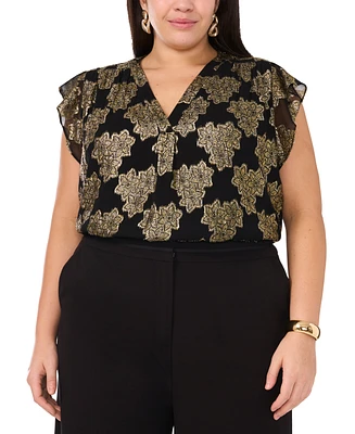 Vince Camuto Plus Metallic Print Flutter-Sleeve Blouse, Created for Macy's