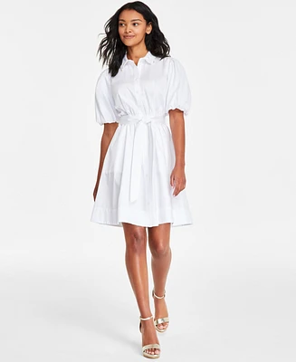 Karl Lagerfeld Paris Women's Puff-Sleeve Tied Shirtdress