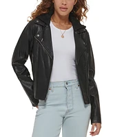 Levi's Women's Faux Leather Moto Jacket with Jersey Hood