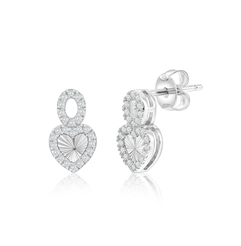 Simona Sterling Silver, Diamond-Cut Heart & Oval Cz Earrings