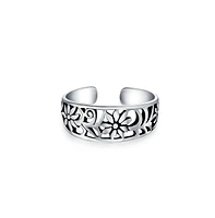 Bling Jewelry Flowers Cut Out Filigree Midi Band Toe Ring Silver Sterling Mid Finger